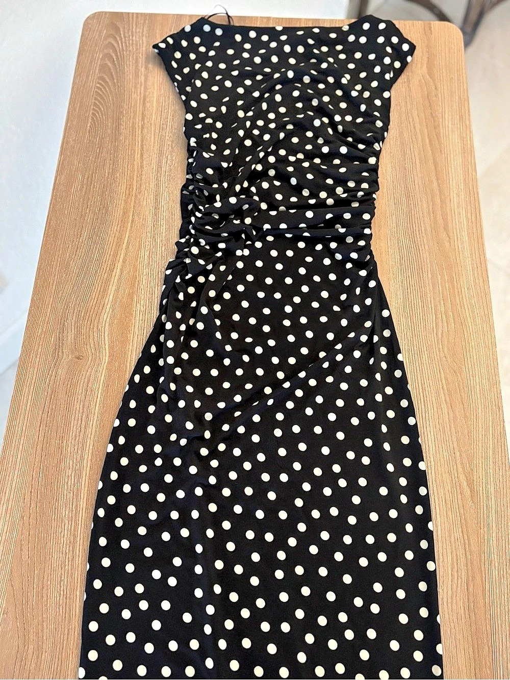 H&M Polka Dot Ruched Dress in Black & Cream Size Small